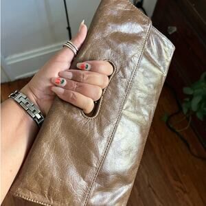 Hobo International Brown Leather Katrina Clutch Fold Over Cutout Handle Envelope